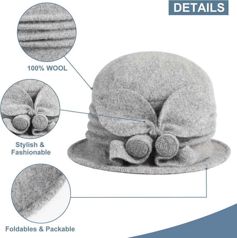 Sumolux Women Beret Hat French Vintage Floral Wool Dress Cloche Classic Winter Hat 1920s - Image 3